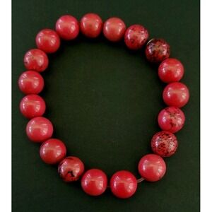 Red Howlite Magnesite Stone Bead Stretch Bracelet Black Matrix Boho
